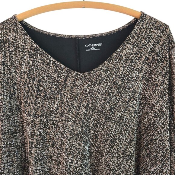 Catherines 3X 26/28W Black Line Print Overlay V-Neck Long Sleeve Tunic Top - Picture 7 of 10